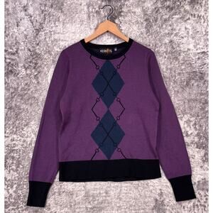 Kerrits Sweater Medium Womens Purple Knit Argyle Diamond Horse Bit Equestrian